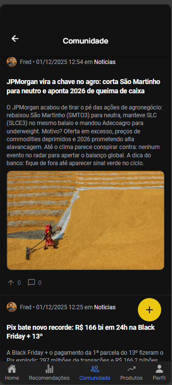 Tela de comunidade do HelpInvest