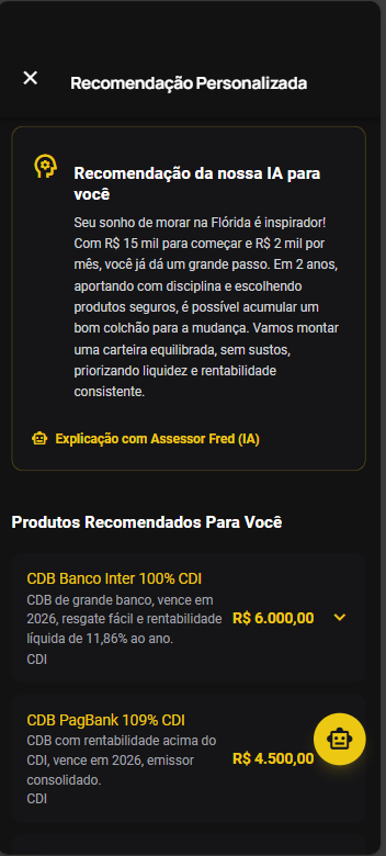 Tela de recomendações do HelpInvest 2