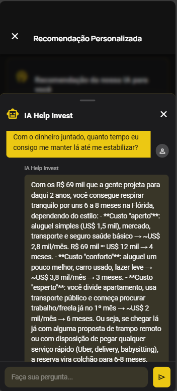 Tela de recomendações do HelpInvest 5
